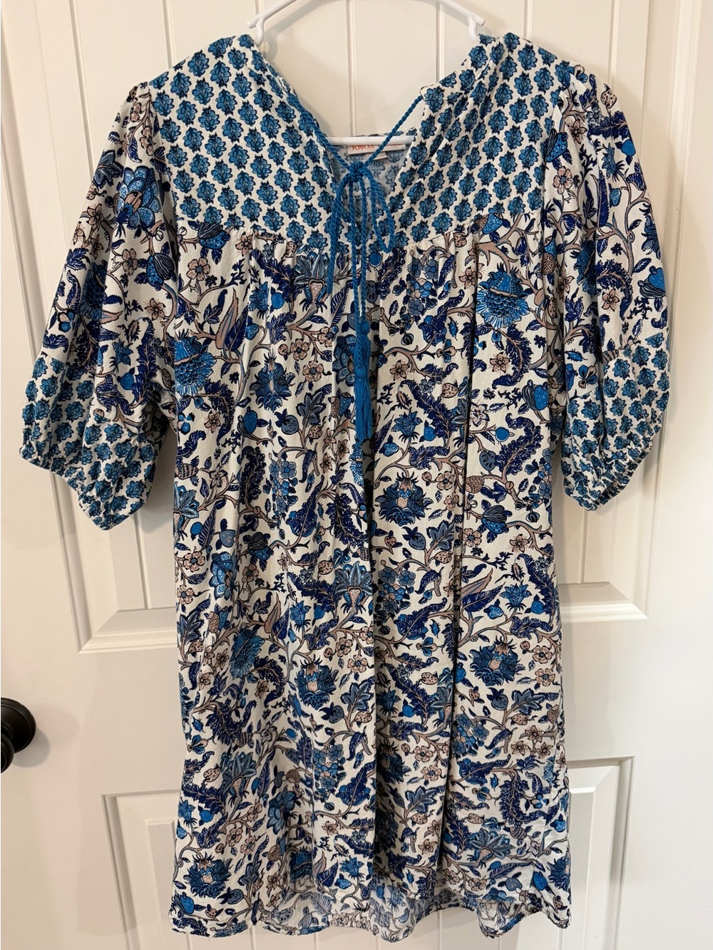 Knox Rose Blue Floral Smocked Yoke Mini Dress - Picture 2 of 4